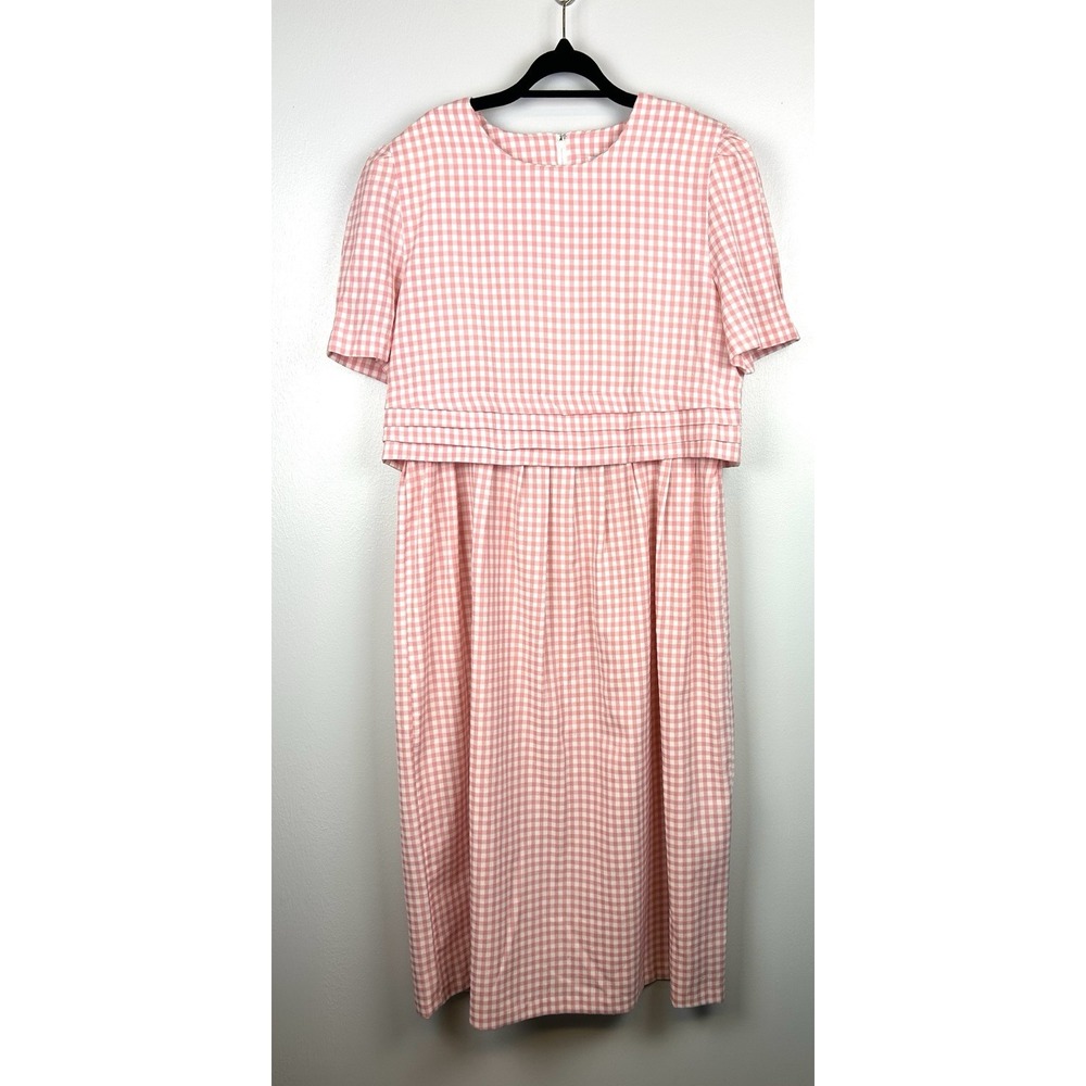 Vintage Sunshine Starshine Pink White Gingham Plaid Dress 12 Midi Cottagecore‎